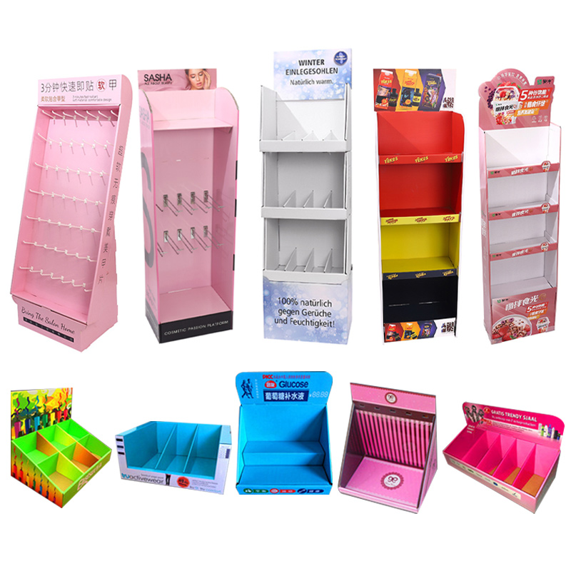 Custom Mart Cardboard Display Box Paper Display Rack Paper Counter Carton Table Corrugated Hook Floor Cardboard Display Stand