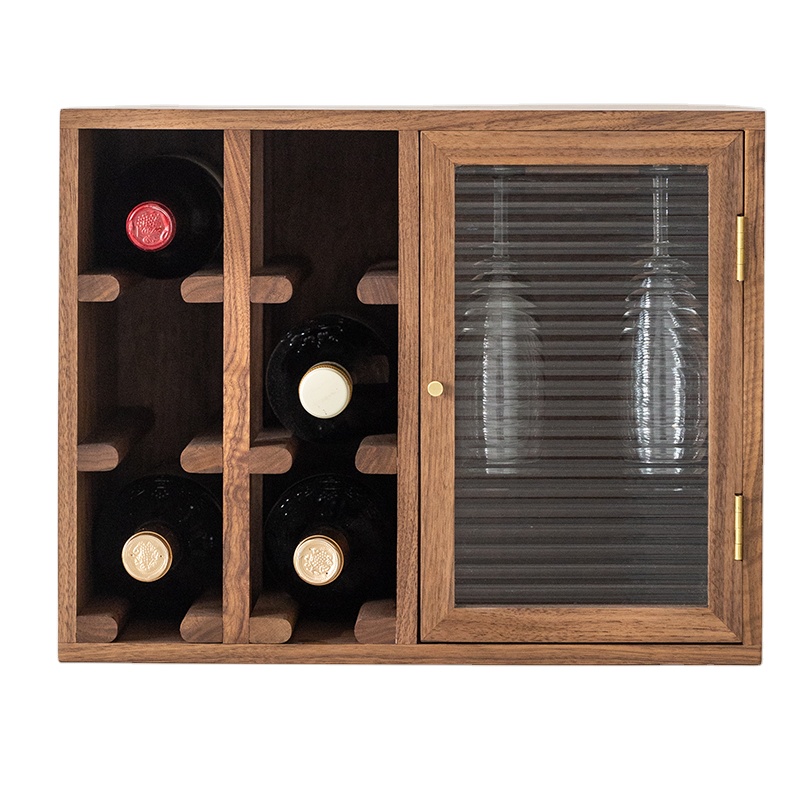 WoodspaceBlack walnut solid wood desktop wine glass dustproof storage cabinet storage cabinet home restaurant small wine cabinet