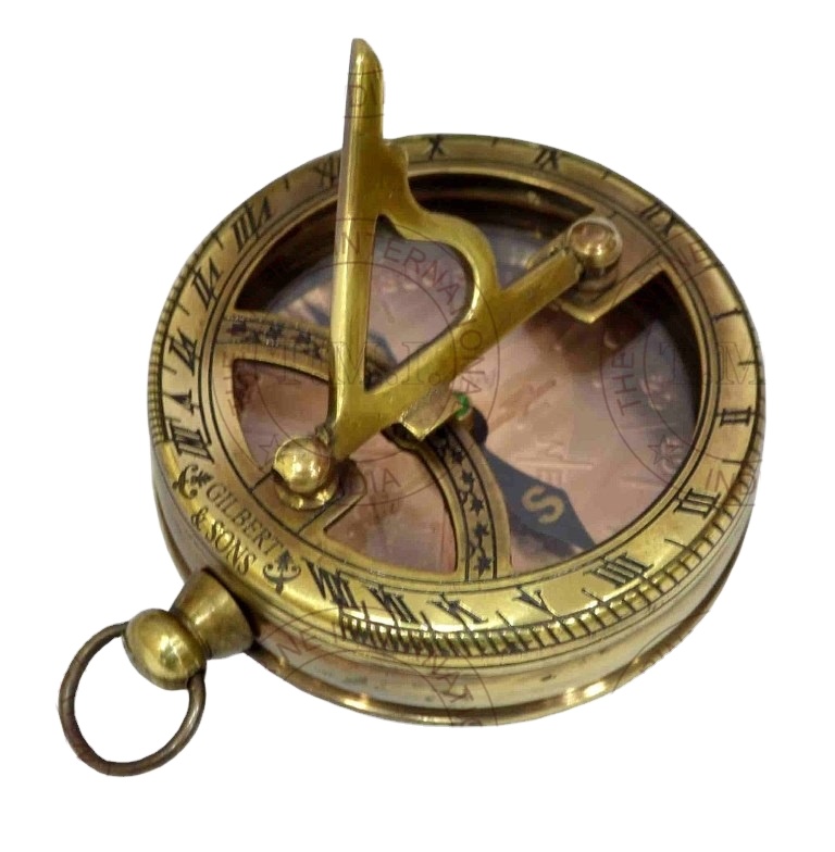 Gilbert & Sons Brown Antique Sundial Compass - Nautical Pocket Sundial Compass - Marine Gift by Nautical Art Home -