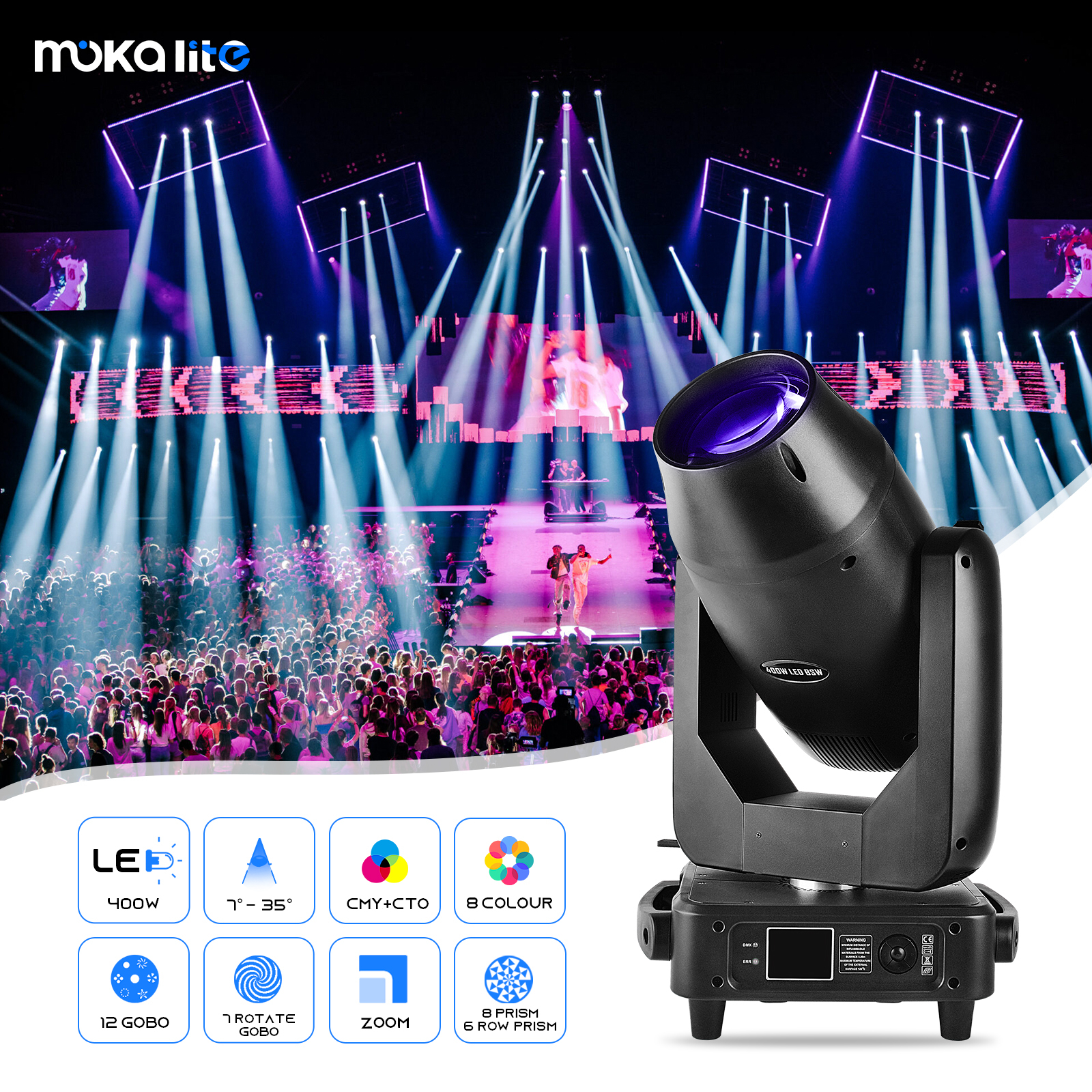 Moka lite 400w 3in1 LED Beam CMY BSW Moving Head Spot Light for Events Led Event Stage Lights Lighting Equipment Professional