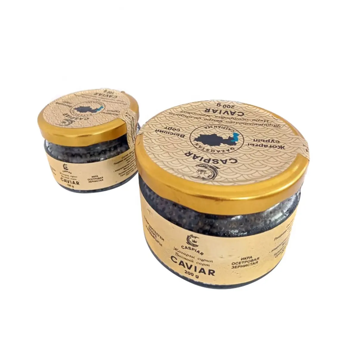 Gourmet farmed sturgeon caviare packaged in jar from manufacturer
