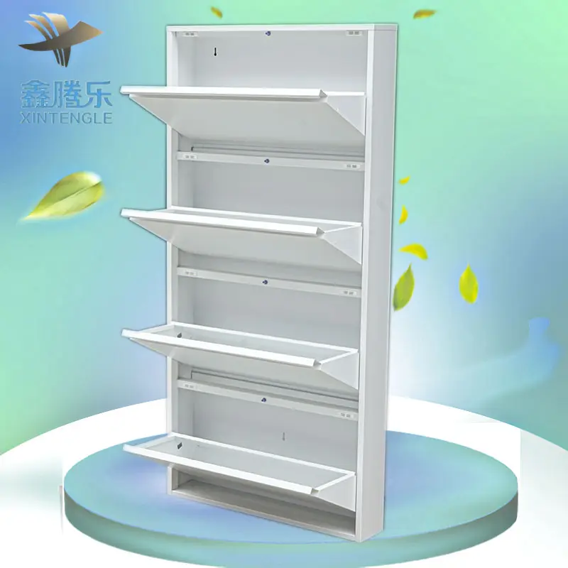 2022 guangzhou factory steel furniture simple design 4 layers locked shoe rack cabinet Shoe Storage Cabinet Metal Shoe rack