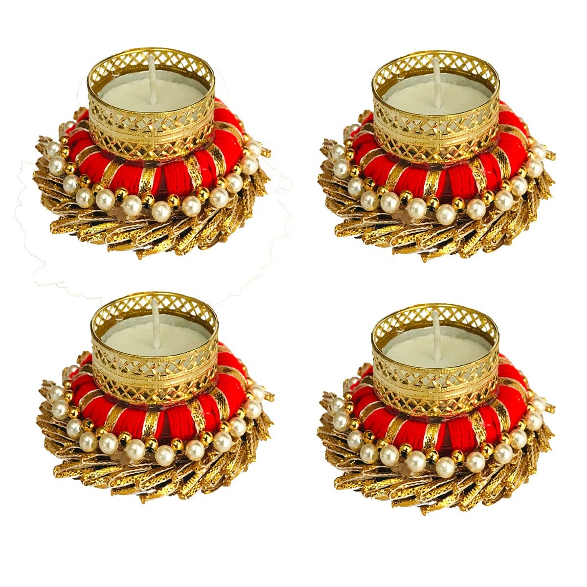 Beautiful Handmade Pompom Decor shape Metal With Artificial Flower Tea Light Candle Holder For Decoration