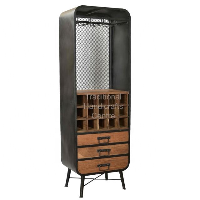 Best Quality Iron Wine Rack With Wooden Drawer Antique Cabinets Wine Cabinet Bar Living Room Furniture
