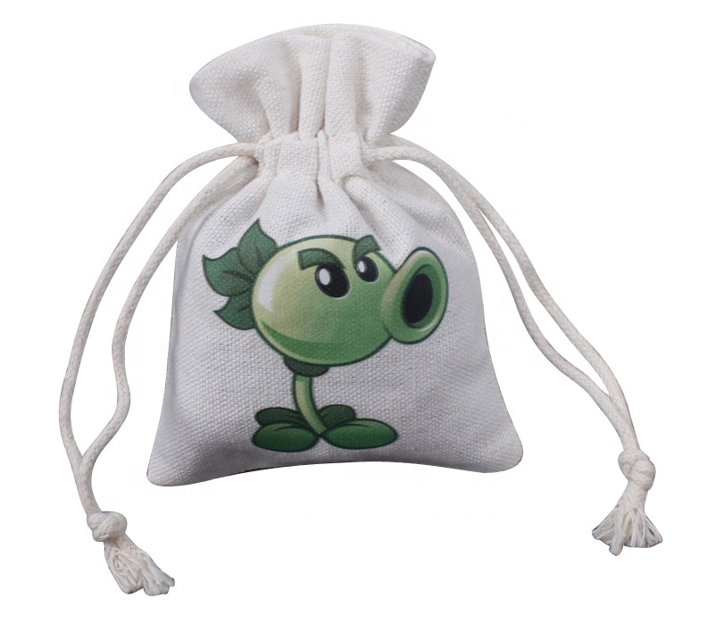 Custom Logo Printed Muslin Cotton Bag Drawstring Gift Pouch With Ribbon