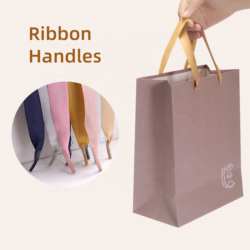 manufacturer supply polyester grosgrain satin add plastic tips ribbon rope make pull handle for Paper Gift Shopping packing bag