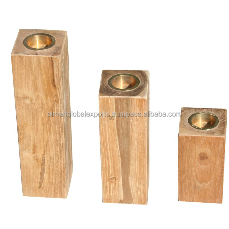Top Premium Wooden Candle Stand Pillar Square Shape 3 Piece Each Set Home Decor Products