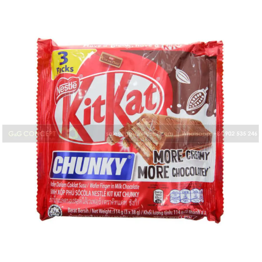 Kitkat Chocolate Chunky Cocoa 114g Crispy, Fragrant Sponge Cake With Layer Dark But Not Bitter Sweetness Blends Perfect Together