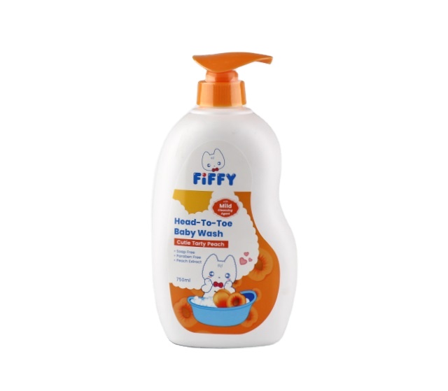 (750 мл x 2 бутылки) детский шампунь FIFFY с ароматом персика и гелем для душа с алоэ вера от головы до ног