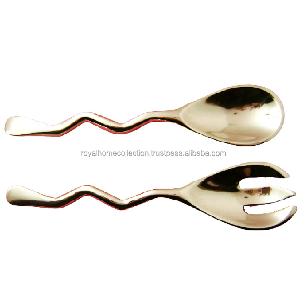 Wholesale Reusable Aluminum Designer Handle Salad Server Set Of Two For Homes Hotels and Restaurants