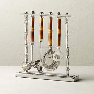 Fancy Bar tools & Accessories set of 5 pcs stainless steel & Wood in silver design Hot selling bartender kit