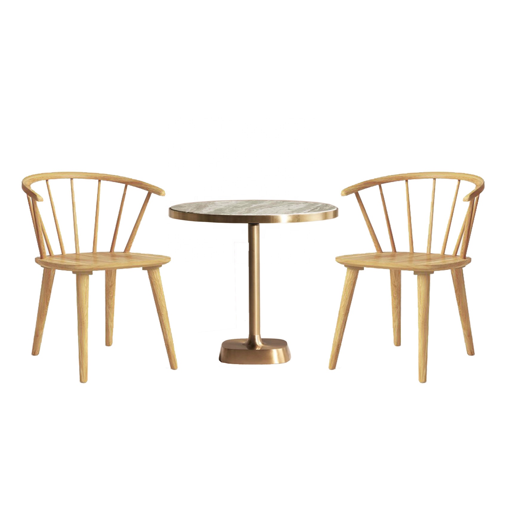 Modern Design Dining Table Set Top Gray Marble round Table and 2 Wooden Chairs for Kitchen or Restaurant Use Home Bar Furniture