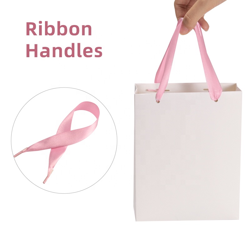 Customized Factory Logo Printing luxury Polyester grosgrain satin christmas Paper gift bags Shopping packing box ribbon handle