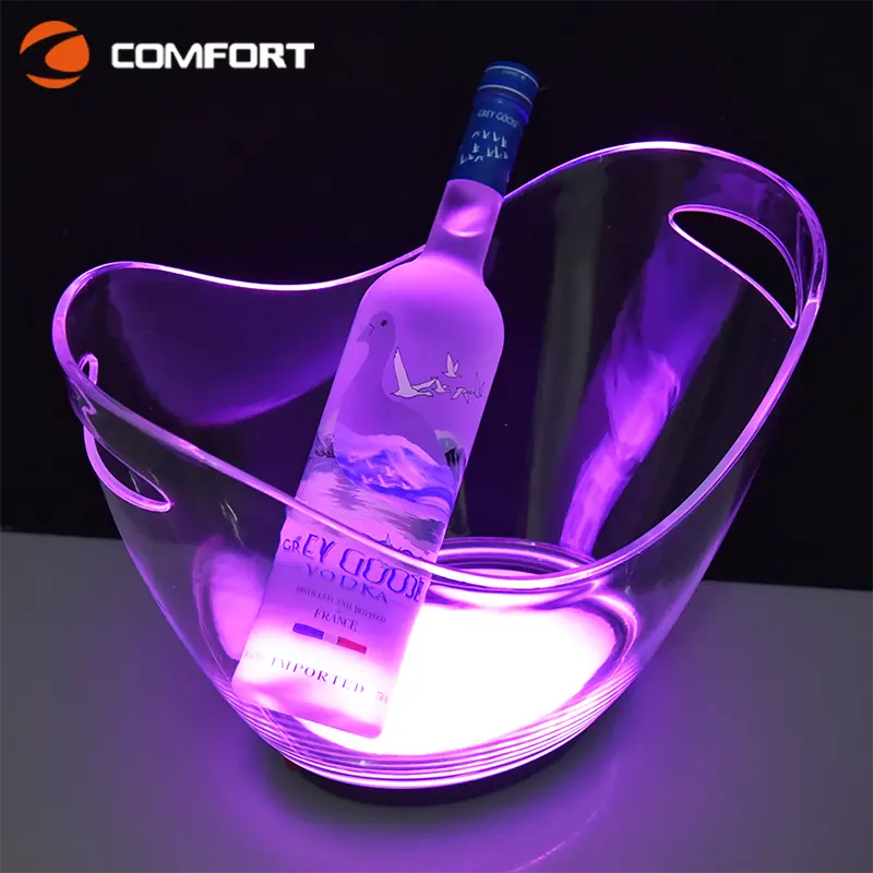 High quality KTV Bar party oval shape Led luxury flashing wine vodka whiskey champagne buckets acrylic plastic ice bucket