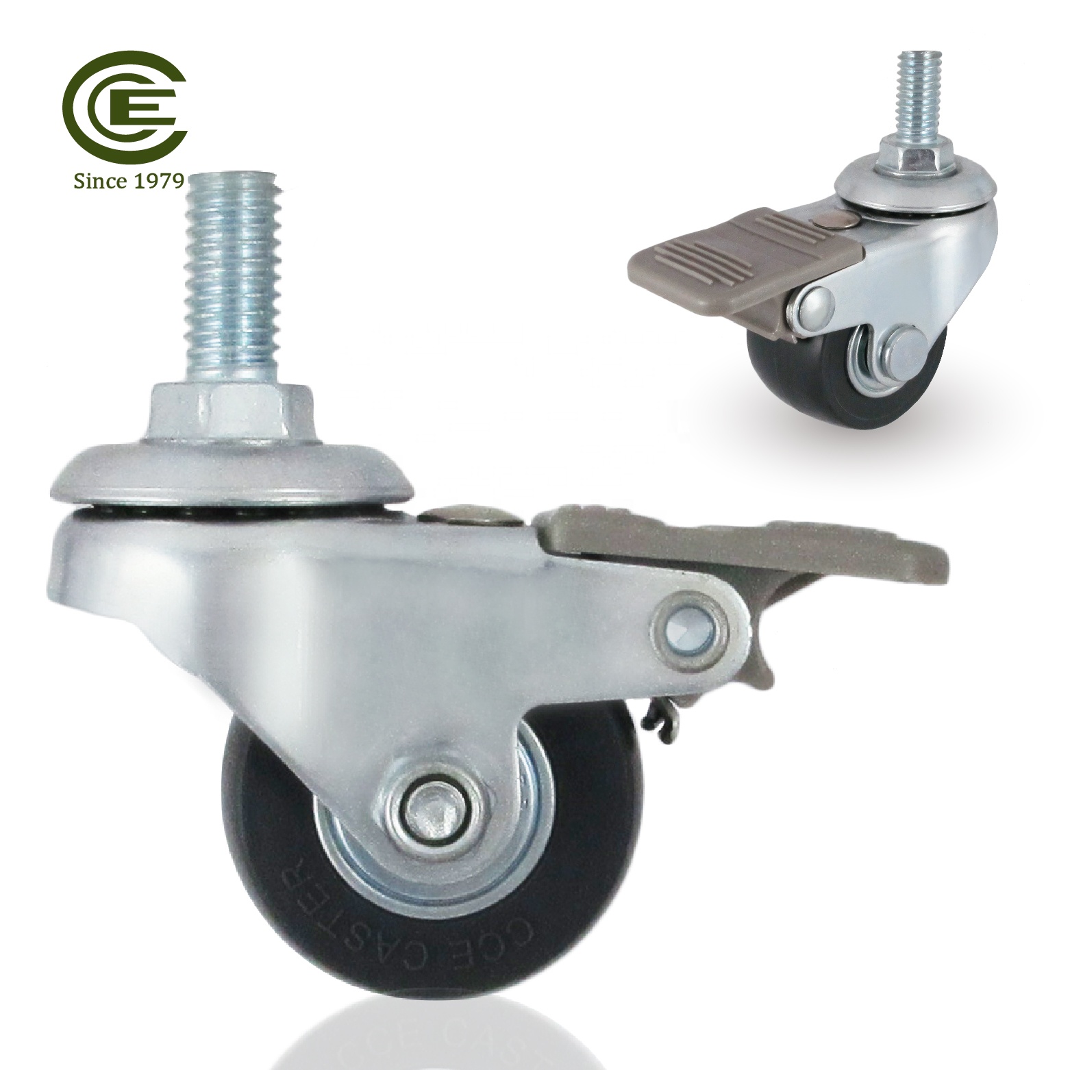 CCE Caster 1.5 Inch Swivel Light Duty Rubber Caster With Stem