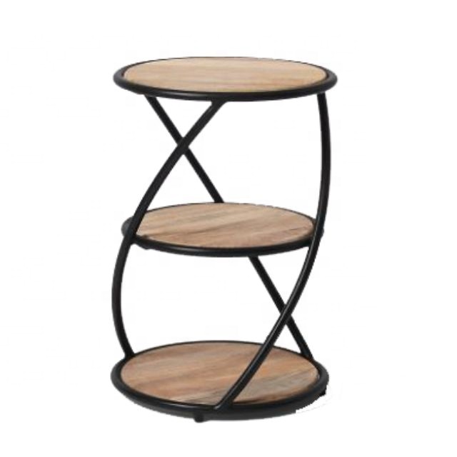 Simple Unique Wood And iron Made Round Shape 3 Rack Storage Racks, Side table, modern coffee table