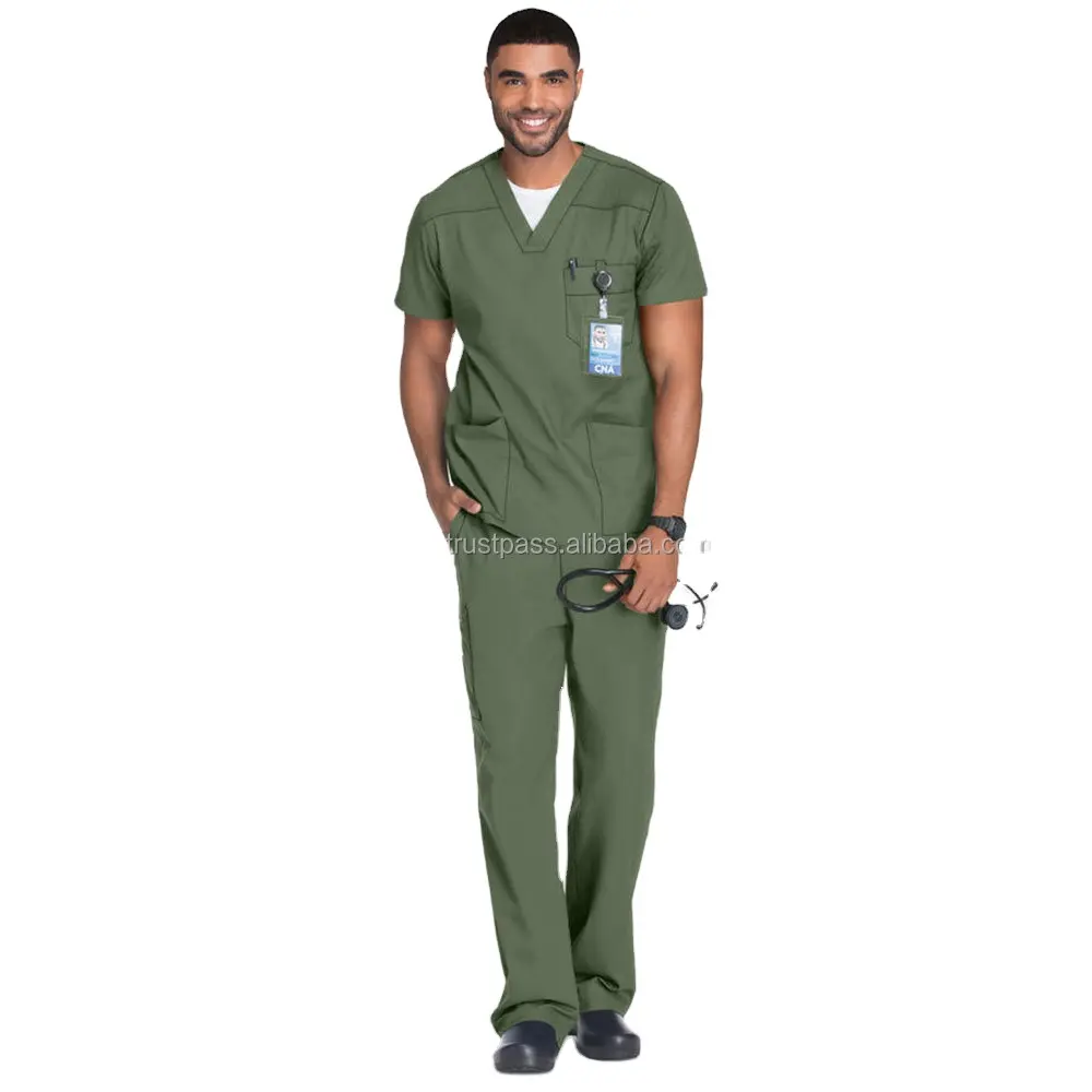 Fashion men stretch dental hospital scrubs uniform sets unisex pharmacy jogging staff scrubs tops uniform sets