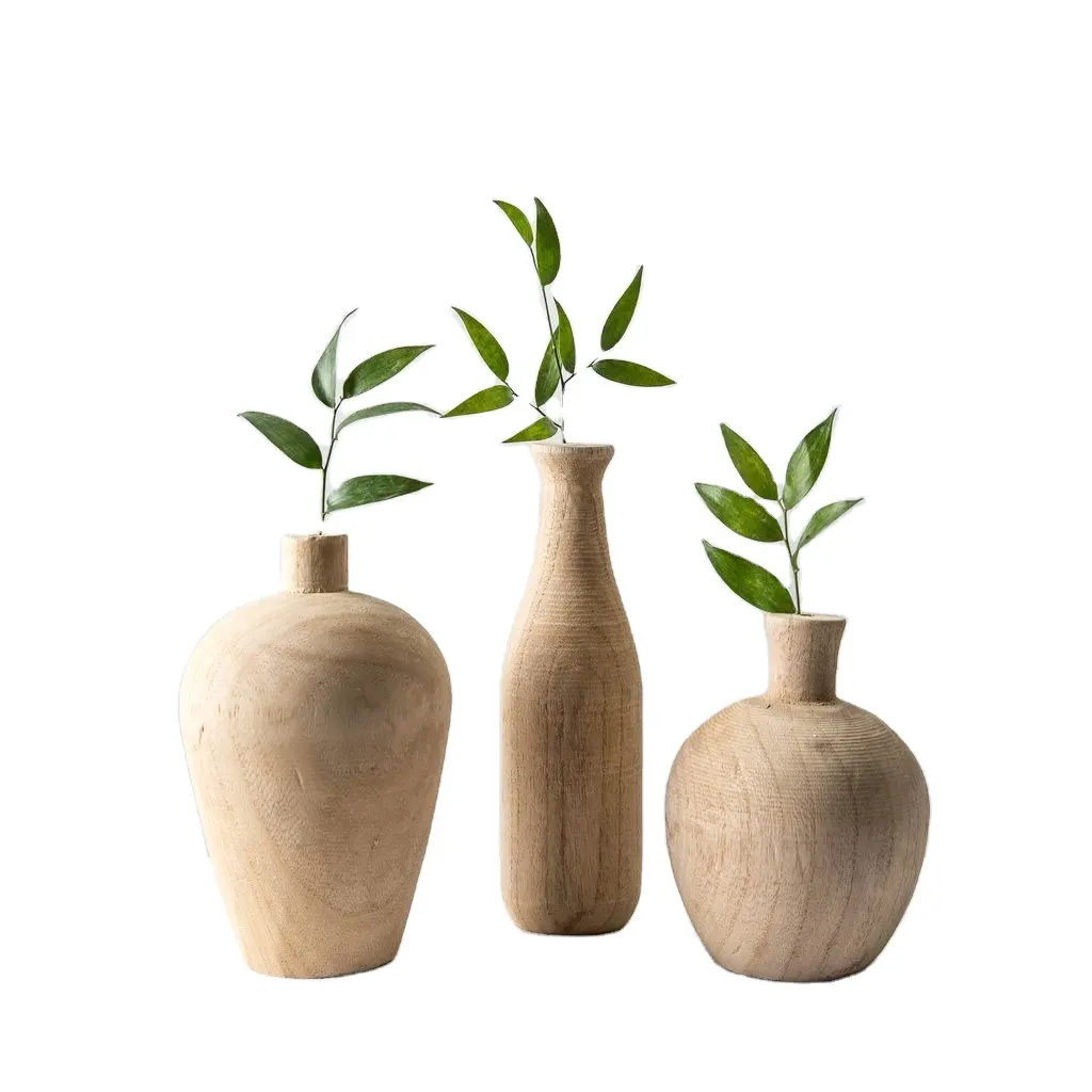 Good Quality wood flower vase and natural wood color for plant/wooden Unfinished round flower vase for table