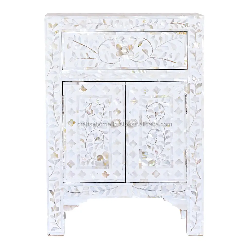 Hot Sell Side Table Mother Of Pearl Inlay Bedside Table Home Hotel Bedroom Side Table Mother of Pearl Inlay Floral Design Night