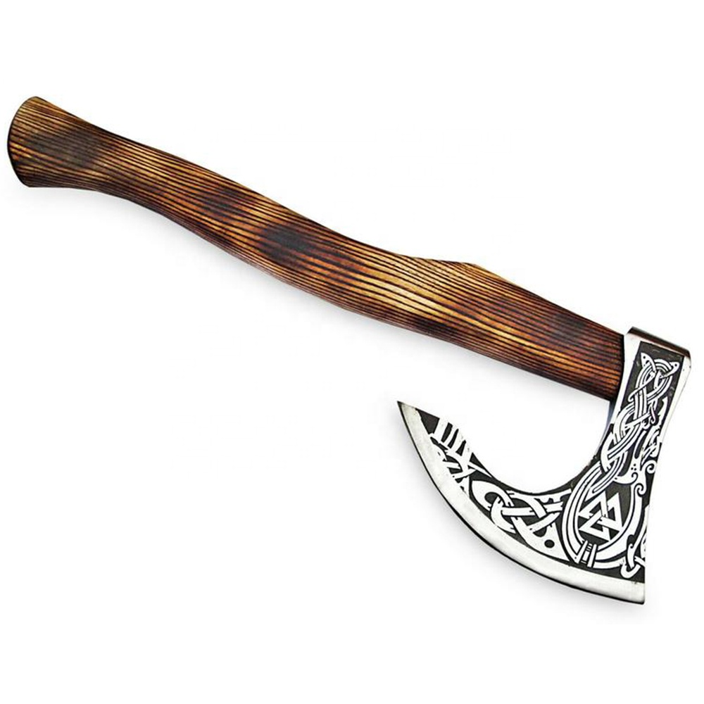 Pexmoo!!wholesale Custom Handmade Carbon Steel Viking Axe with Ash Wood Handle, Camping Carbon Axe,