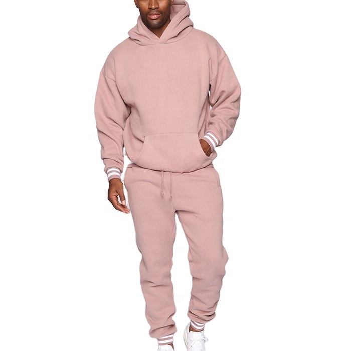 2021 Fitness Tracksuits Men's Sports Sets Long Sleeves Cotton Pink Hoodie with Joggers Tracksuit