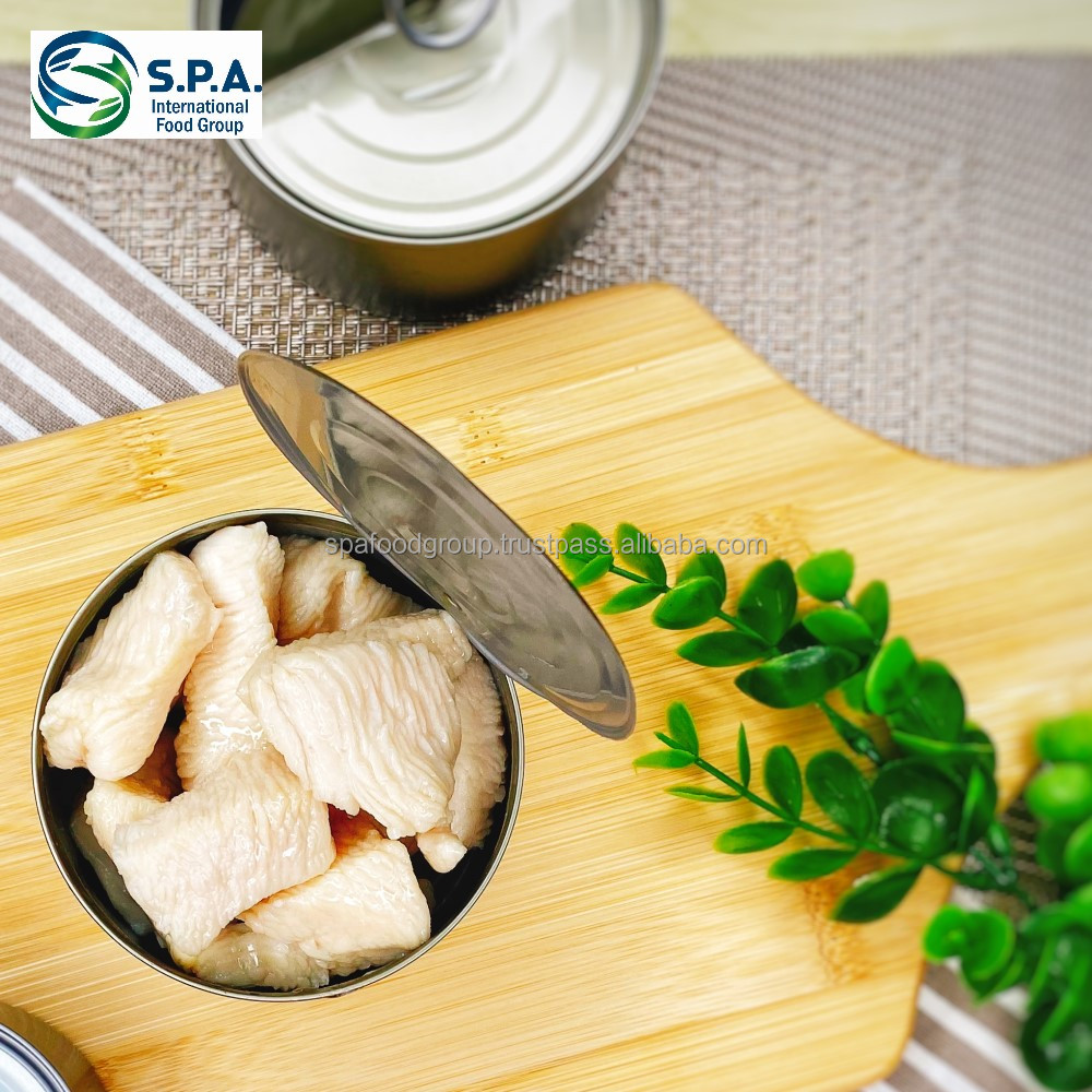 160 g. HALAL nutrious canned chicken chunks meat in natural spring water with premium quality and nutrition easy open lid