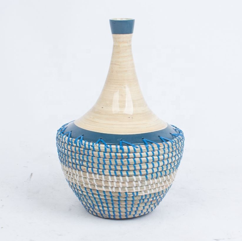 New arrival wholesale Viet Nam manufacturer natural handmade spun bamboo vase