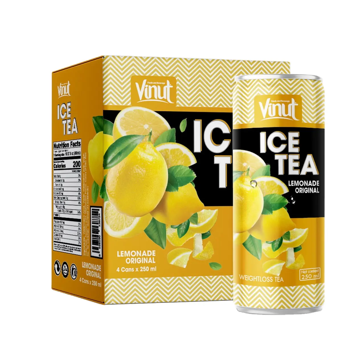 8.5 fl oz Soda Sparkling water VINUT Canned Ice Tea Original Lemonade Juice Exporters No Sugar add Sale fresh customized label