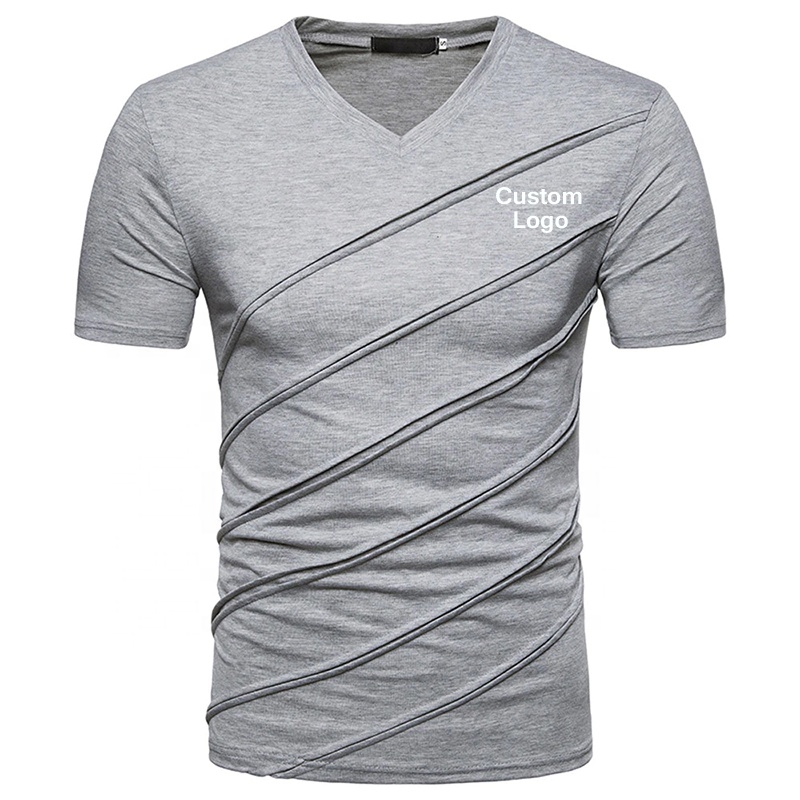 Latest Design Gray Color V neck T Shirts Wholesale Men Short Sleeve Plain T shirts Hot selling design t-shirt OEM quality custom