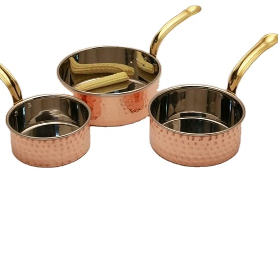 Trending Customized Three Pcs Copper Kitchen Set Copper Cooking Pan Copper Hammered Design Pan Bottom Stainless Steel Pan
