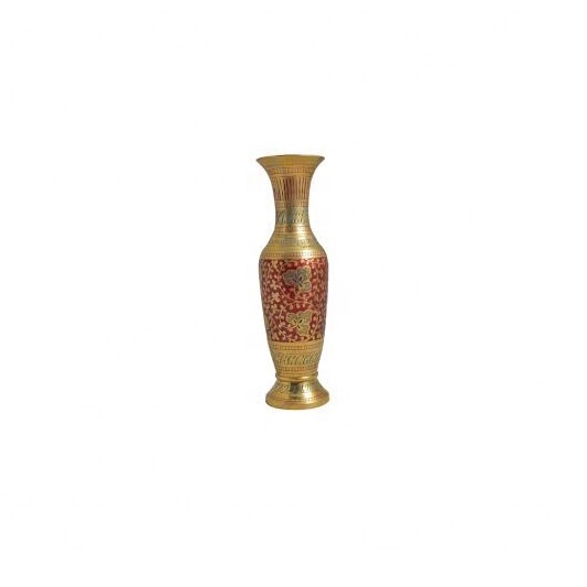 Gold and red flower vase for home decoration in brass for wholesale made in India in reasonable price