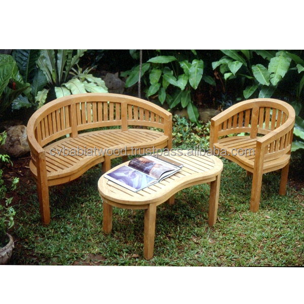 Hotel Restaurant Furniture Teak Patio Outdoor Garden Furniture Garden Set Banana Set Bench , Chair and Table