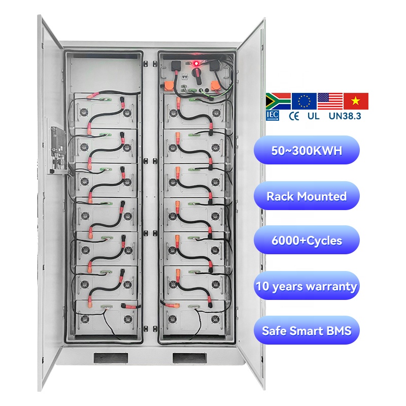 EU Stock Sunwave Rack Mounted 50kWh 300kWh 6000 Cycles Hign Voltage Lifepo4 Battery Pack Bank With Smart BMS