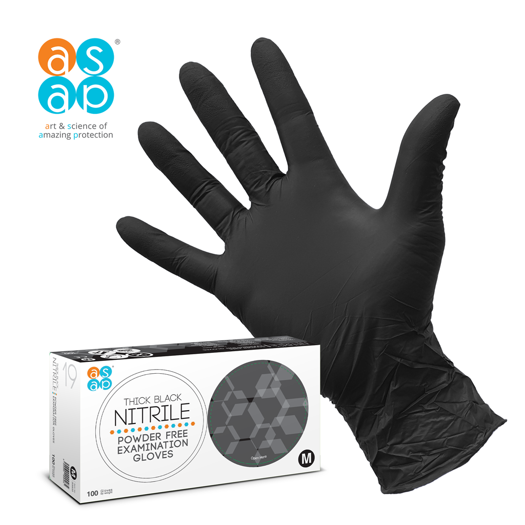 ASAP Medical Gloves Thick Black Nitrile Powder Free Examination Gloves Dental Consumables Other Medical Consumables