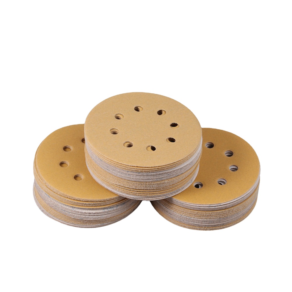 Superior quality konaflex-golden yellow 5inch(125mm)with 8 dust holes hook&loop sanding disc