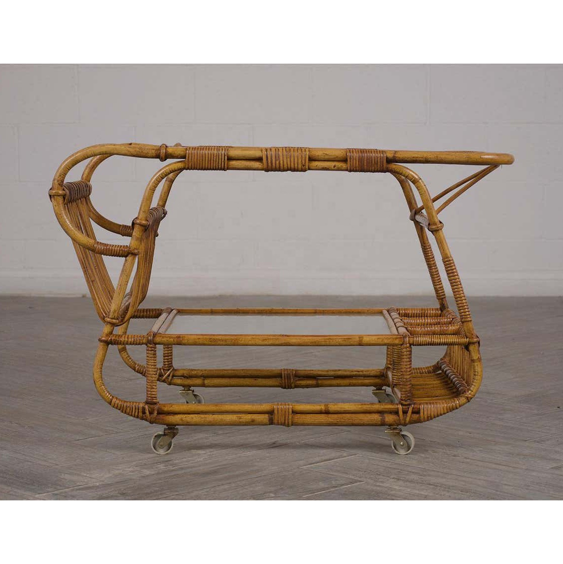 New design hotel rattan bar cart for restaurant and bar