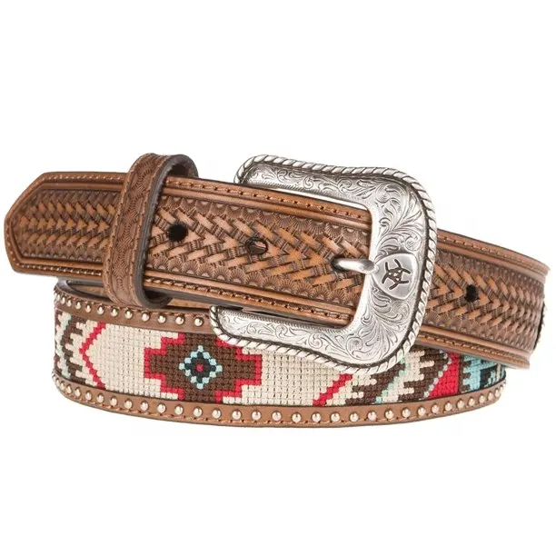 Custom Made Genuine Western Leather Beaded Belt With Stud Design Manufacturer