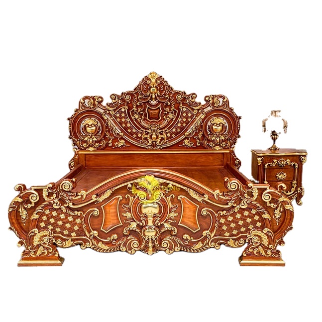 Royal luxury bed / Classic luxury bed inlaid with gold, removable design is convenient to move