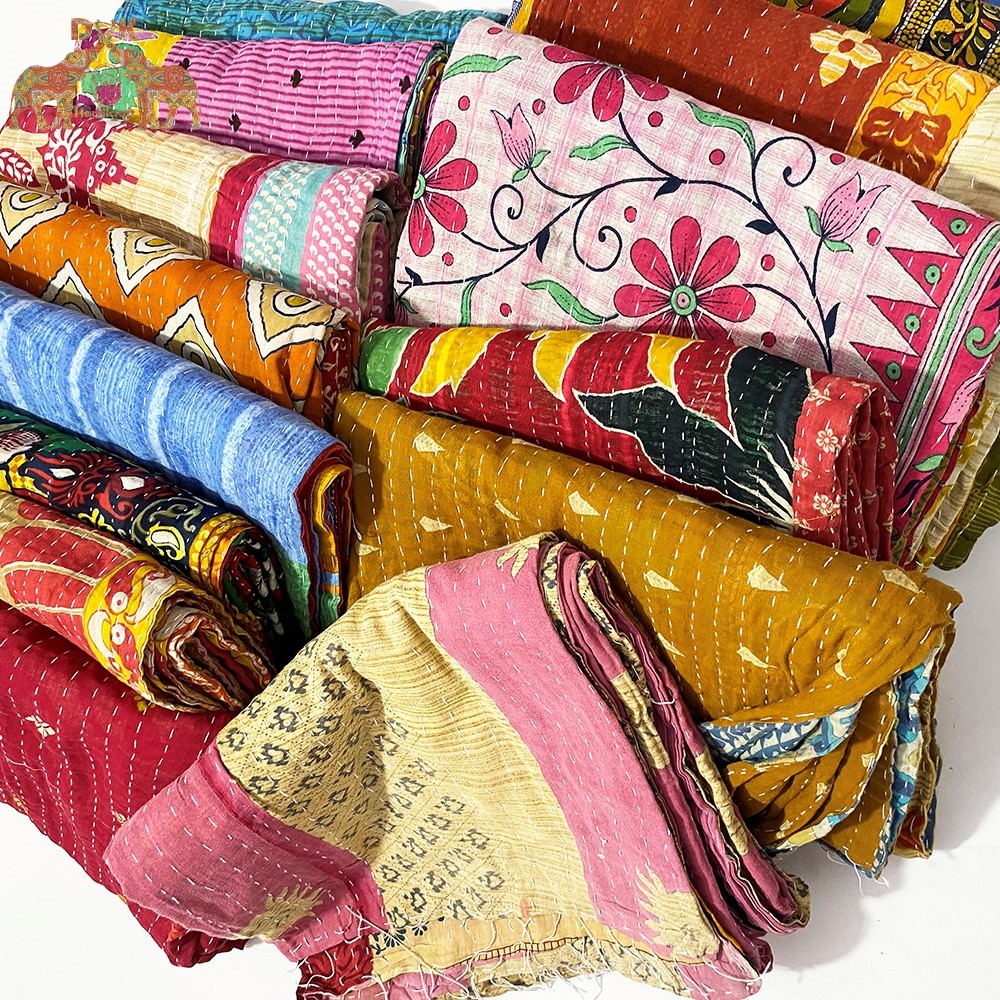 Винтажное Хлопковое одеяло kantha от производителя, лоскутное одеяло kantha из переработанного материала, одеяло kantha, постельное покрывало ручной работы