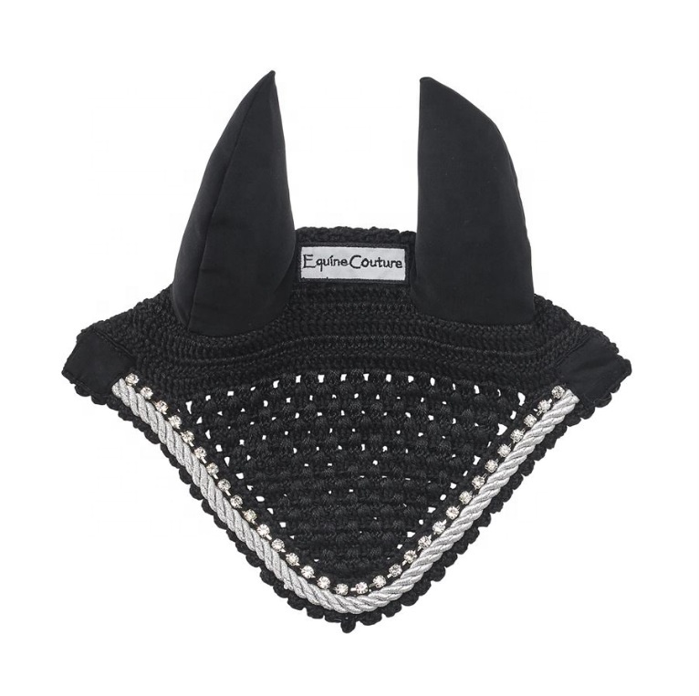 Horse Ear Bonnet Fly Veil With Piping and Crystals