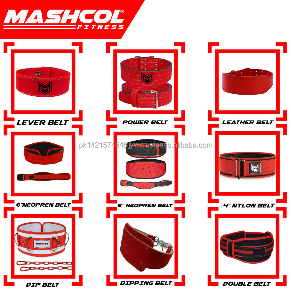High Performance Wholesale Custom Gym weightlifting Leather Power Weight Lifting Belt- 4" Red Double Prong Belt (Large 35"-42")