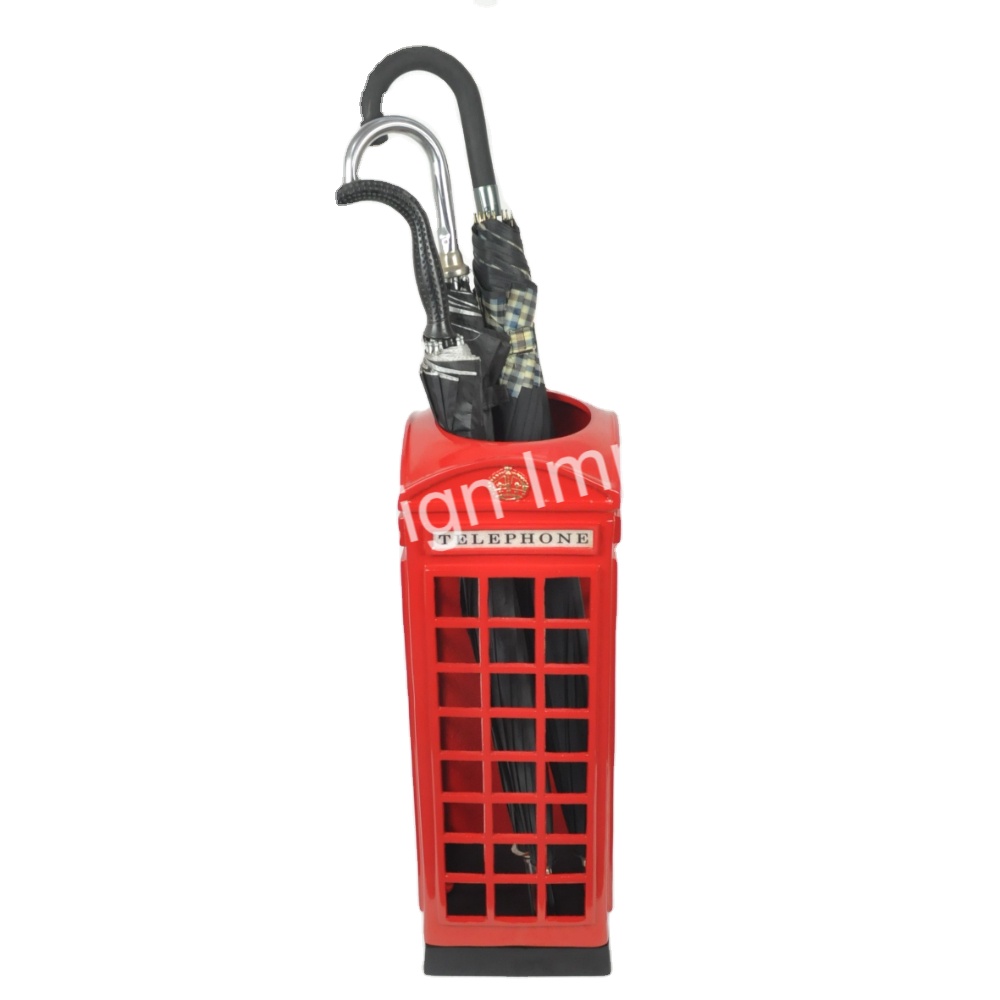 Wholesale Supply Cast Iron Umbrella Stand Most Trending Telephone Booth Rain Gauge Red Handpainted Umbrellas Holder