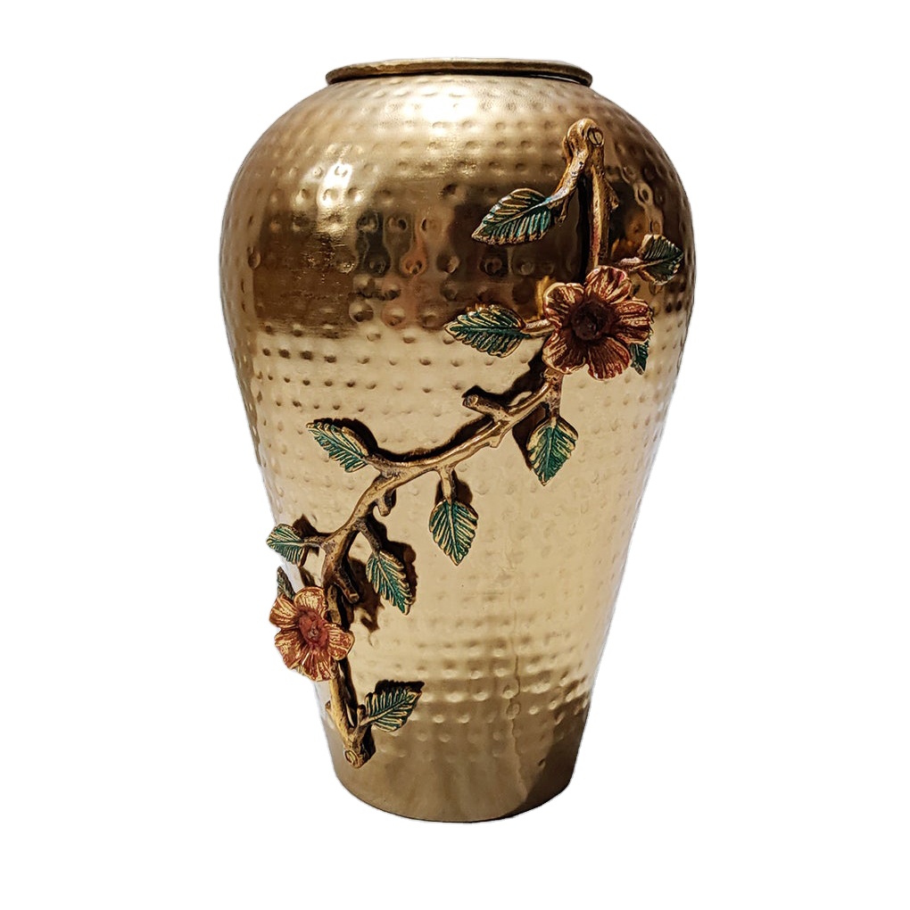 Metal Iron Jar Shape Flower Vase Hammered Printed Best Quality Antique look For Wedding Gift And Decoration