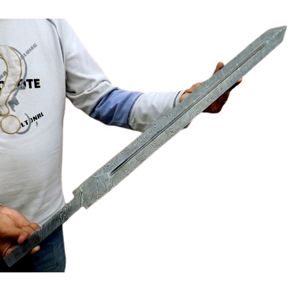 Pexmoo!! Wholesale Hand Forged Costume Handmade Damascus Steel Hunting sword 15" Full Tang Blank Blade With Lather Sheath