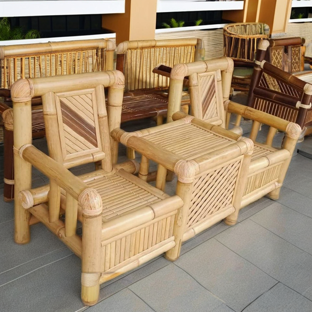 Traditional Indonesian-Style Dining Table and Chair Set in Premium Bamboo, Customizable for Home, Kitchen, Outdoor, or Hotel Use