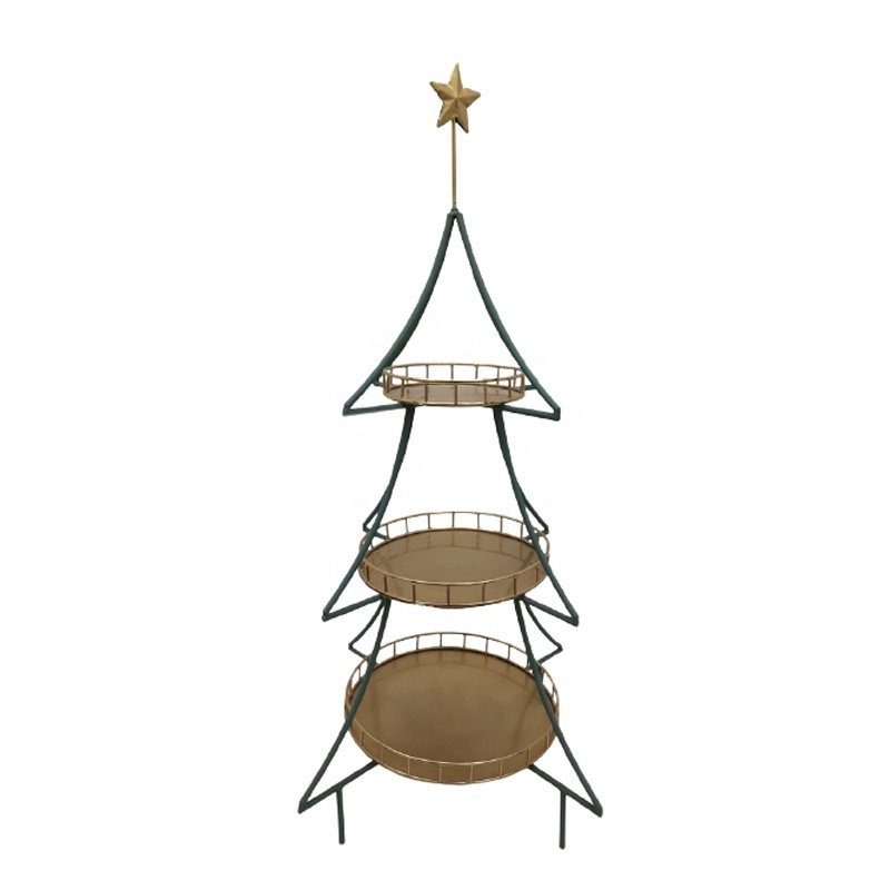 Iron Metal Luxury Design Christmas Tree Shaped 3 Tier Cake Stand Brass Finishing For Birthday Wedding Party Display Decor