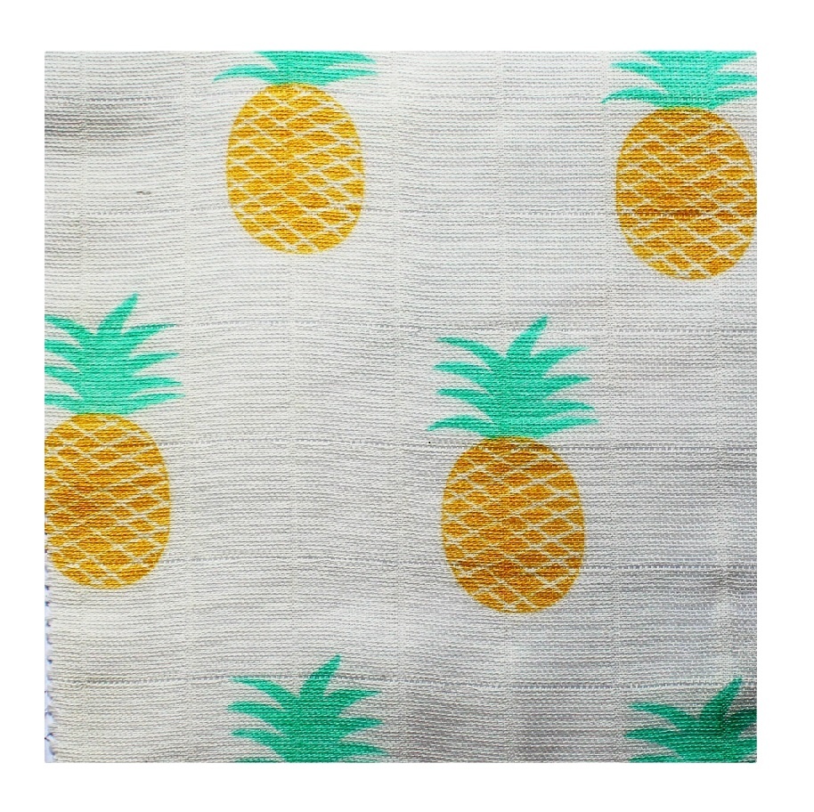 Pineapple Printed Organic Cotton Double Gauze Oeko Tex Certified Muslin Fabrics