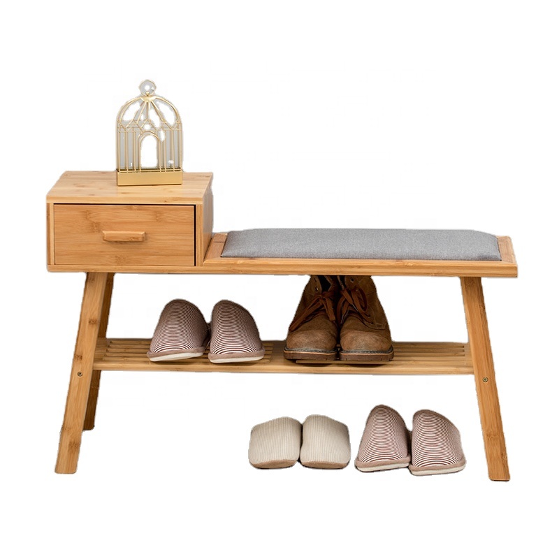 High quality Solid bamboo simple shoe stool, two-layer hall stool, with drawers