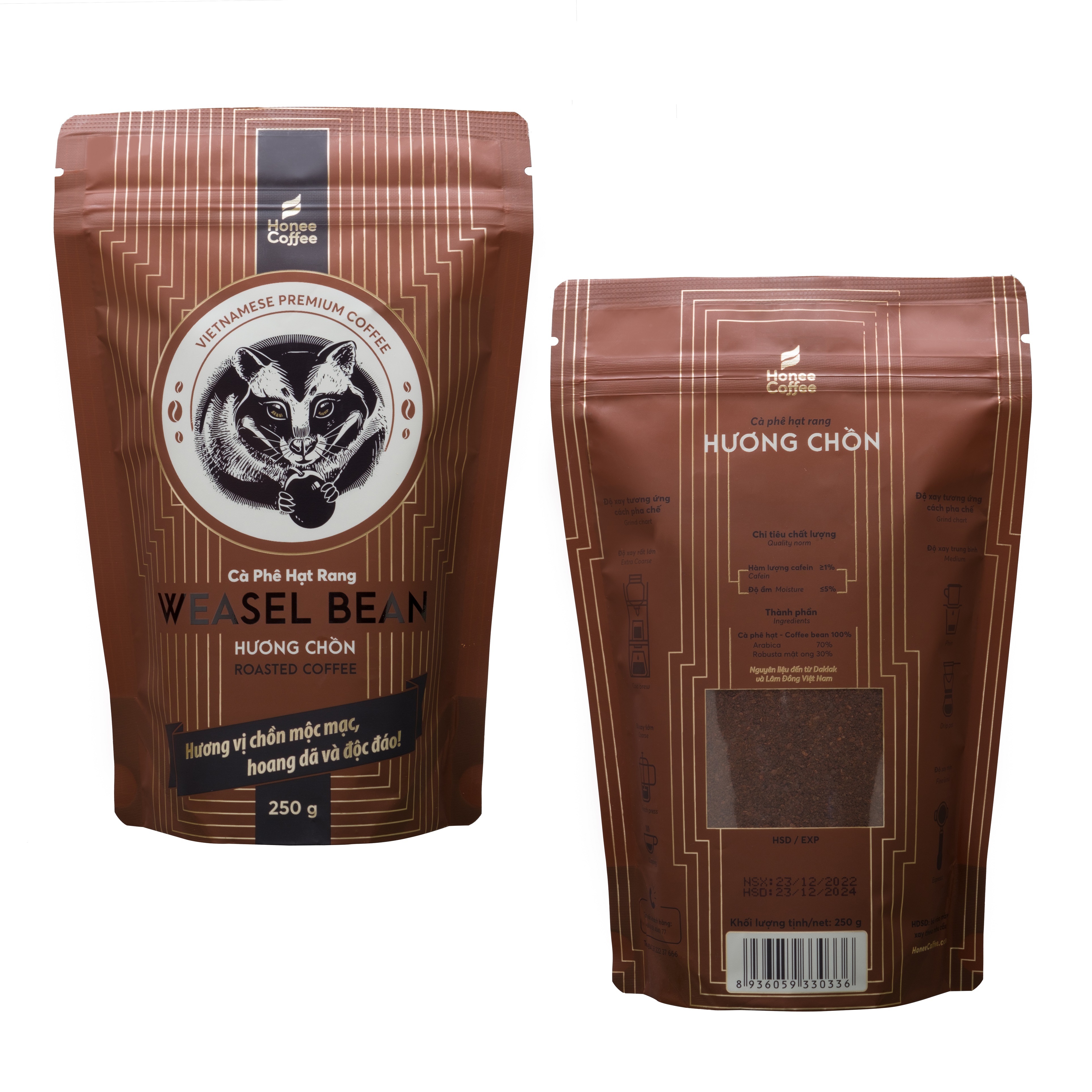 Ban Me Gold Specialty Roasted Coffee Bean HUONG CHON Weasel Flavor 250g Per Bag Comprised Arabica Robusta Handcrafted Viet Nam