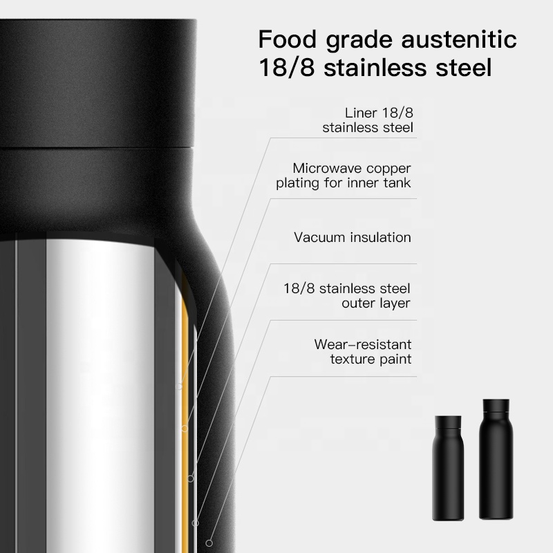 IoT stainless steel smart water bottles with mobile phone Tuya APP records how many ounces or millimeters you drink